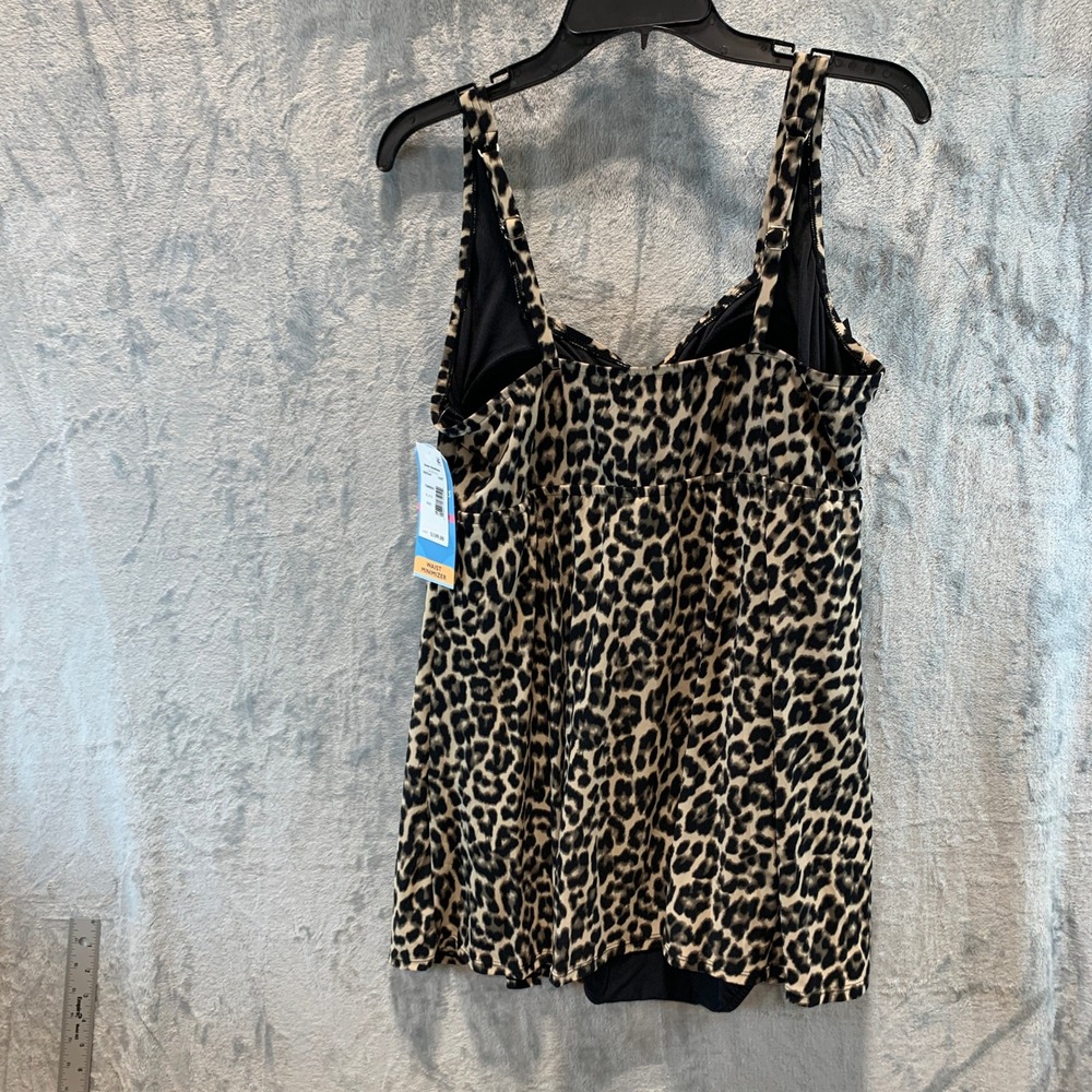 Swim Solutions Womens Leopard Print Square Neck Swimdress Brown Black Size 18 - Picture 2 of 9